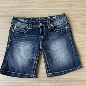 Miss Me Distressed Dark Blue Denim Shorts
